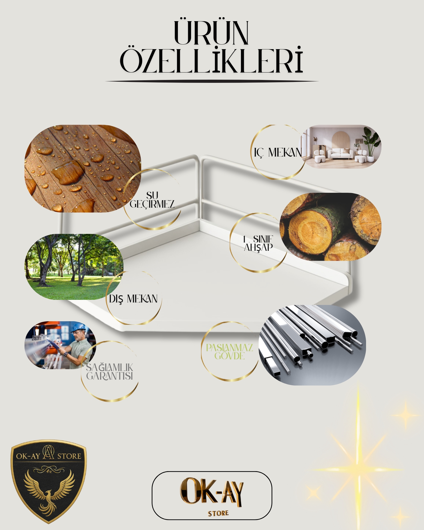 Dekoratif Ahşap Organizer | Paslanmaz Çelik Organizer – Mutfak, Banyo, Salon, Çalışma Masası