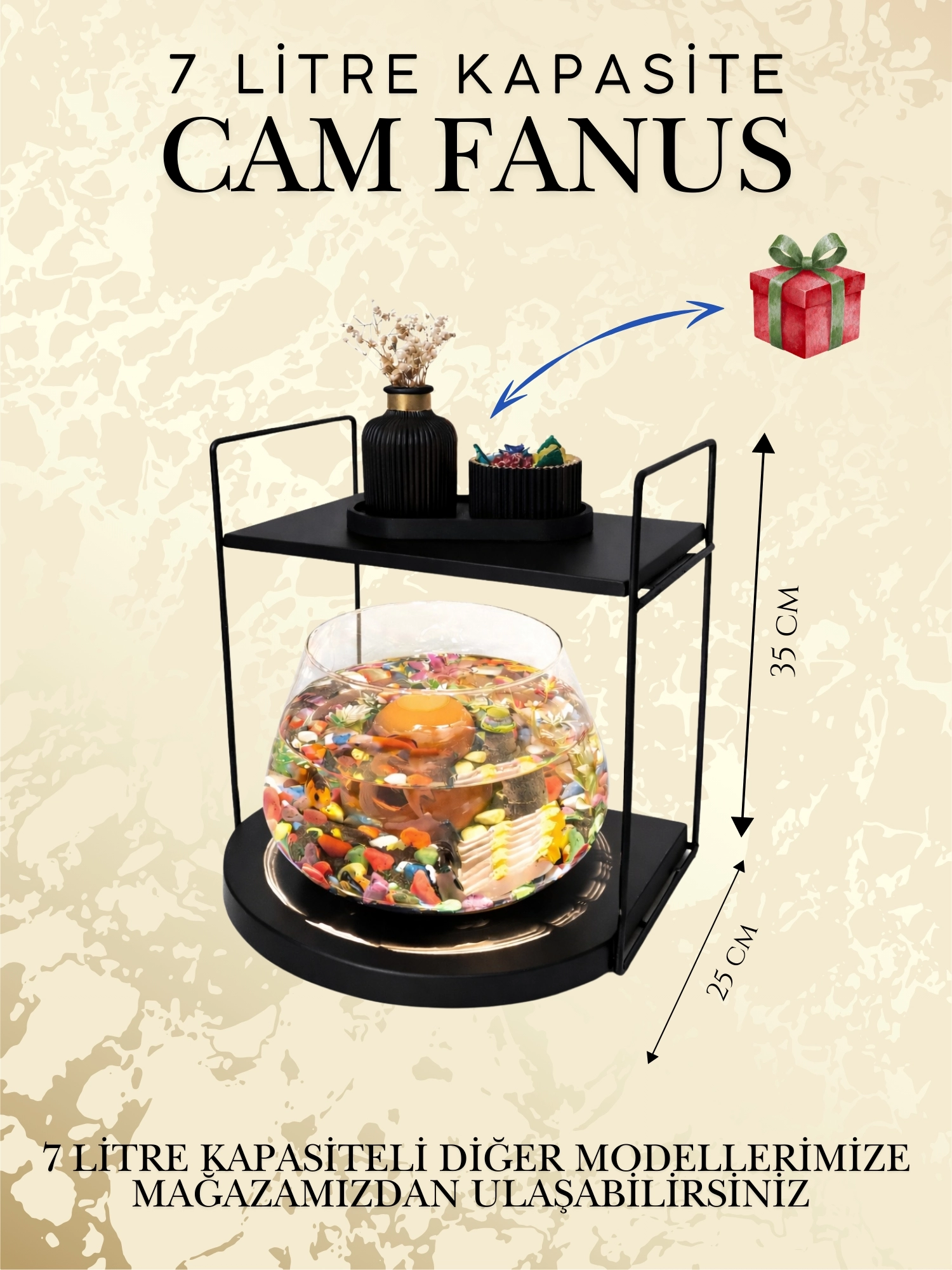 Lüks Cam Fanus İçinde Beta Balığı İçin Özel Tasarım Masa Üstü Dekoratif Akvaryum