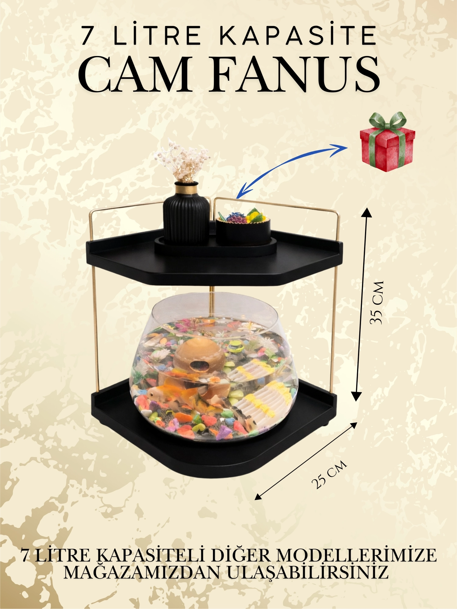 Led Işıklı Beta Akvaryumu & Fanusu, Dekoratif Masaüstü Cam Balık Fanusu Modern Tasarım