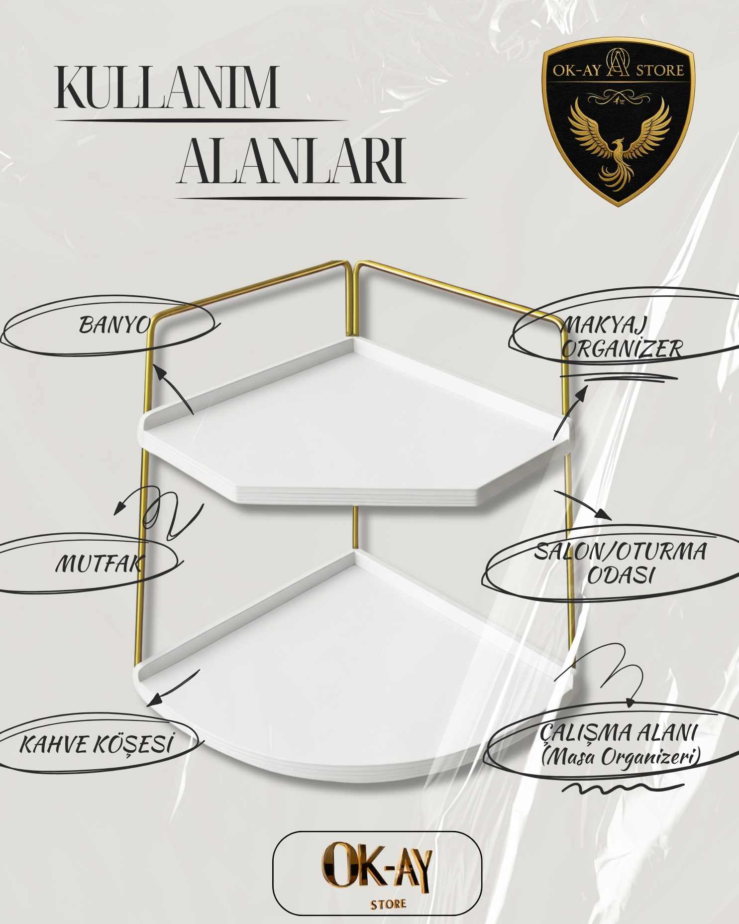Takı Ve Makyaj Malzemesi İçin Çok Amaçlı Düzenleyici Banyo Masaüstü Kozmetik Organizeri Dekoratif 2 Katlı Raf