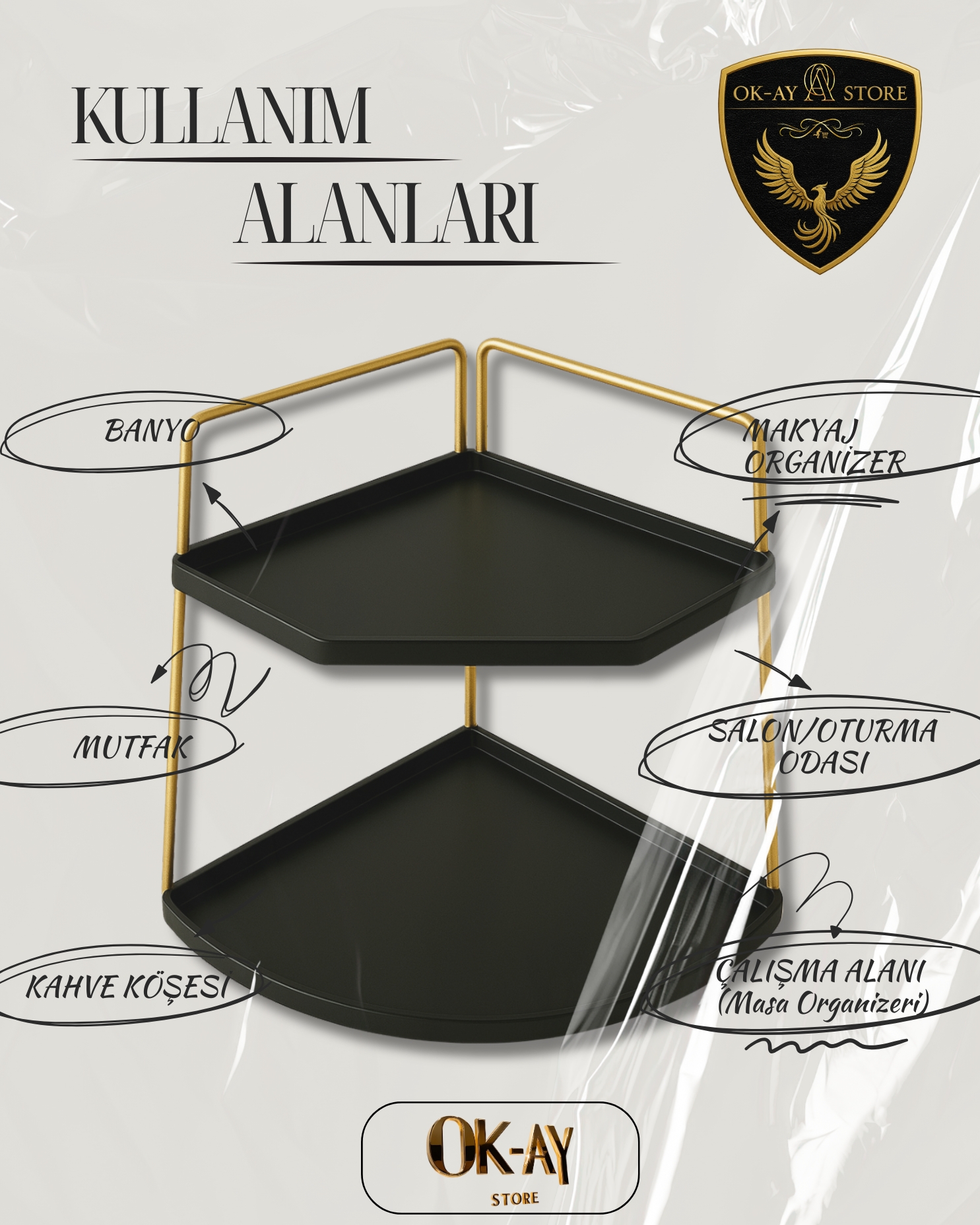 Takı Ve Makyaj Malzemesi İçin Çok Amaçlı Düzenleyici Banyo Masaüstü Kozmetik Organizeri Dekoratif 2 Katlı Raf