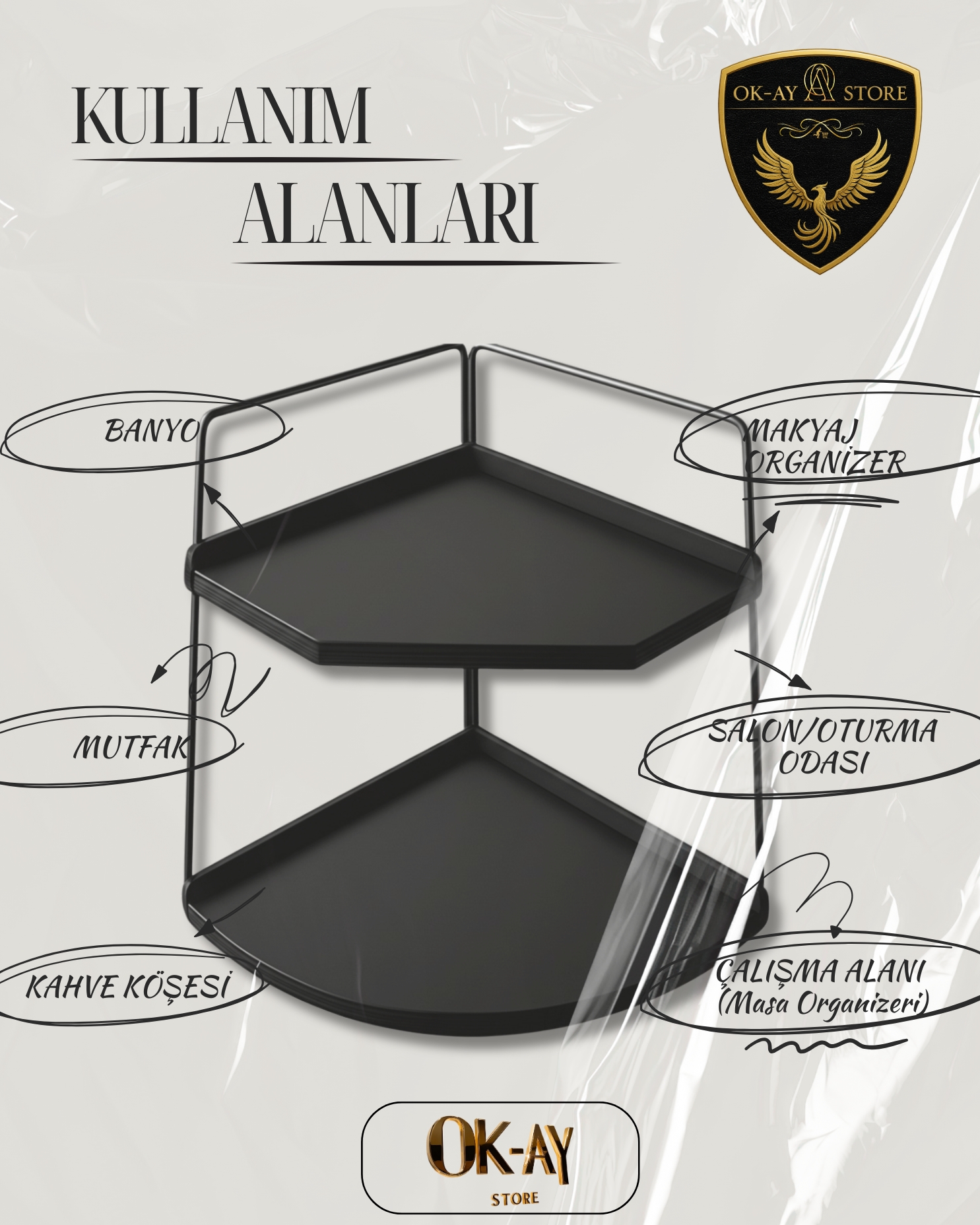 Takı Ve Makyaj Malzemesi İçin Çok Amaçlı Düzenleyici Banyo Masaüstü Kozmetik Organizeri Dekoratif 2 Katlı Raf