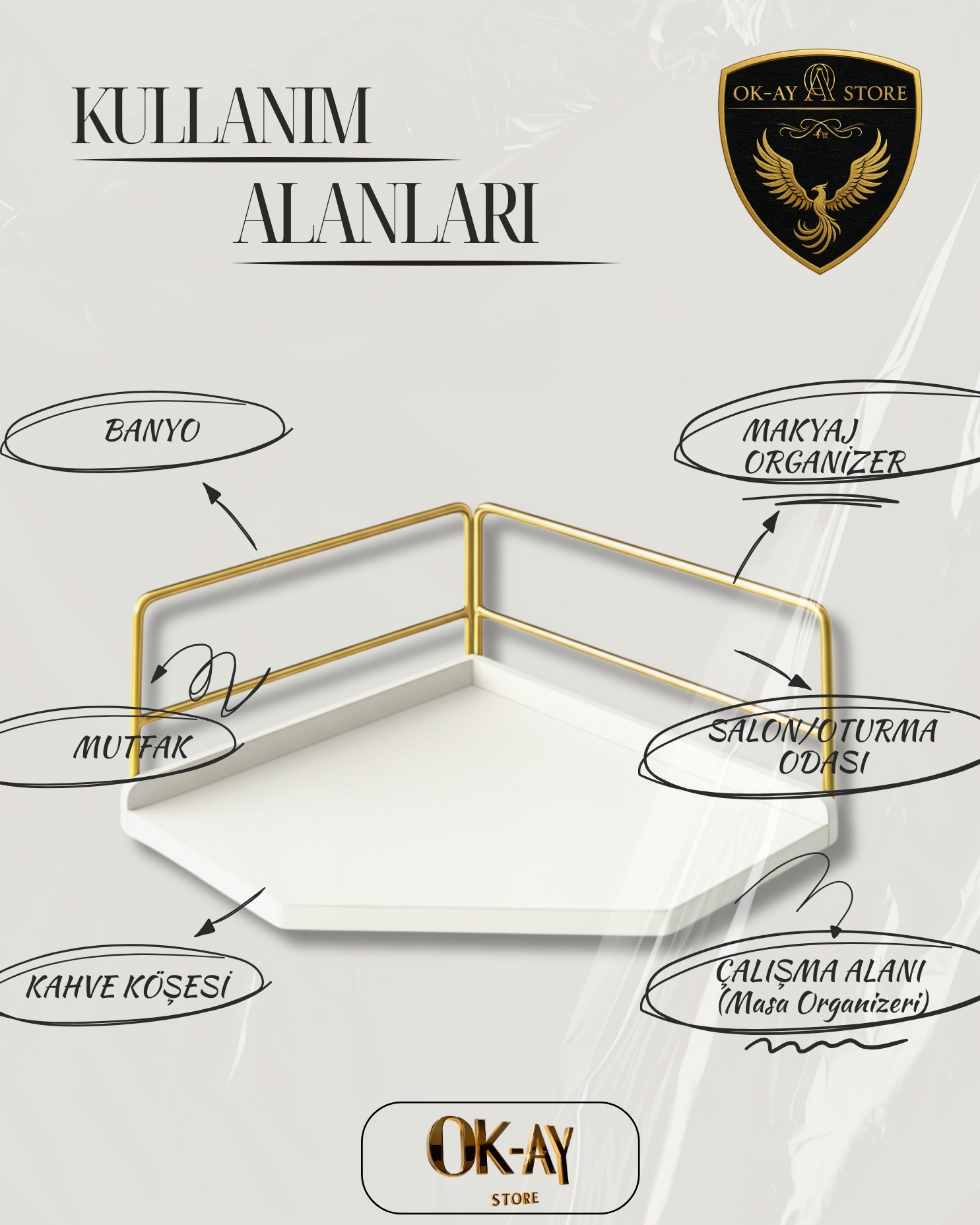 Dekoratif Ahşap Organizer | Paslanmaz Çelik Organizer – Mutfak, Banyo, Salon, Çalışma Masası