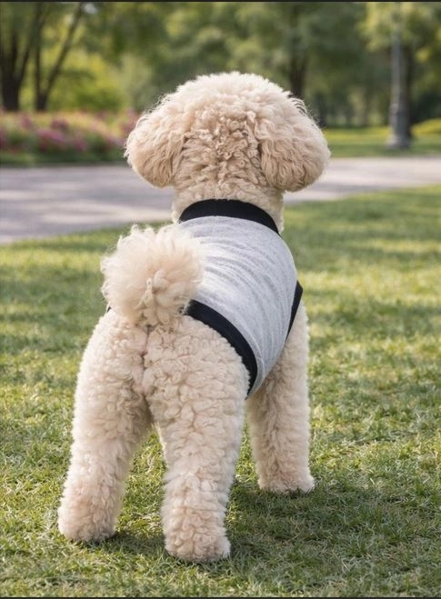 Gri Siyah Detaylı Köpek Tişörtü Rahat ve Esnek Kumaş Küçük Irk Köpek Kıyafeti