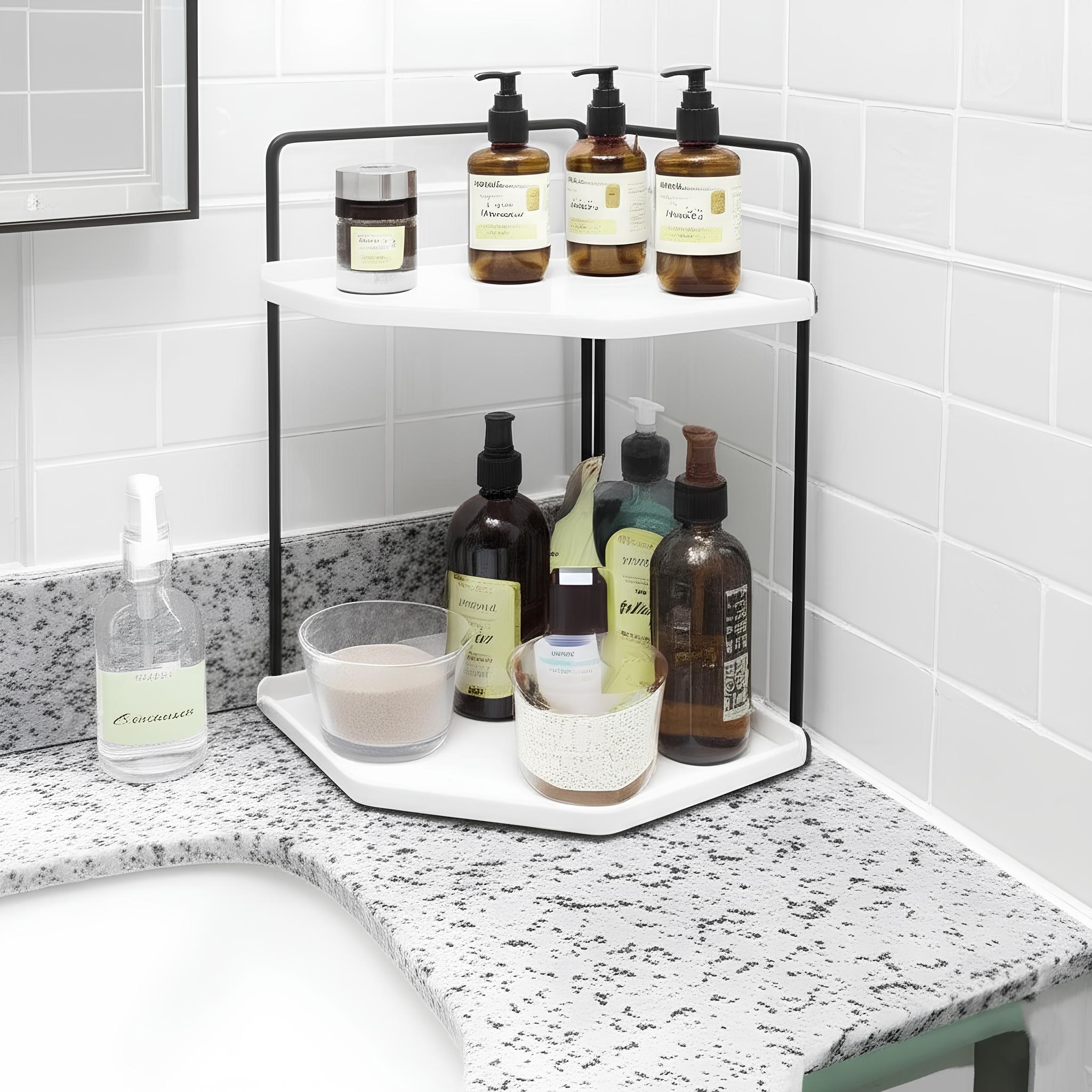 Banyo Rafı Çok Amaçlı Düzenleyici Tezgah Üstü Dekoratif 2 Katlı Raf 