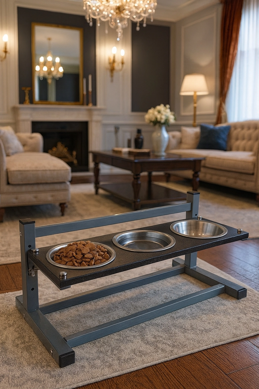 Kedi-Köpek Standı Ayarlanabilir 3 Yükseklik 2 Paslanmaz Çelik Mama Su Kabı Kedi-Köpek Kasesi Standı