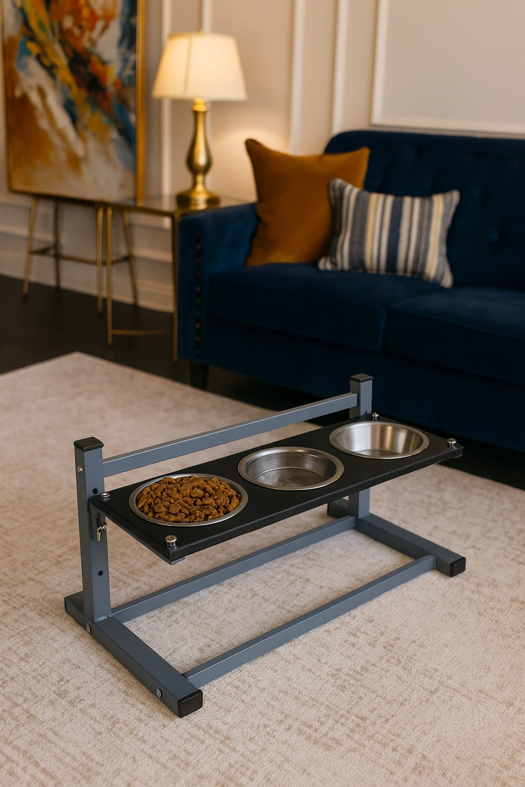 Kedi-Köpek Standı Ayarlanabilir 3 Yükseklik 2 Paslanmaz Çelik Mama Su Kabı Kedi-Köpek Kasesi Standı