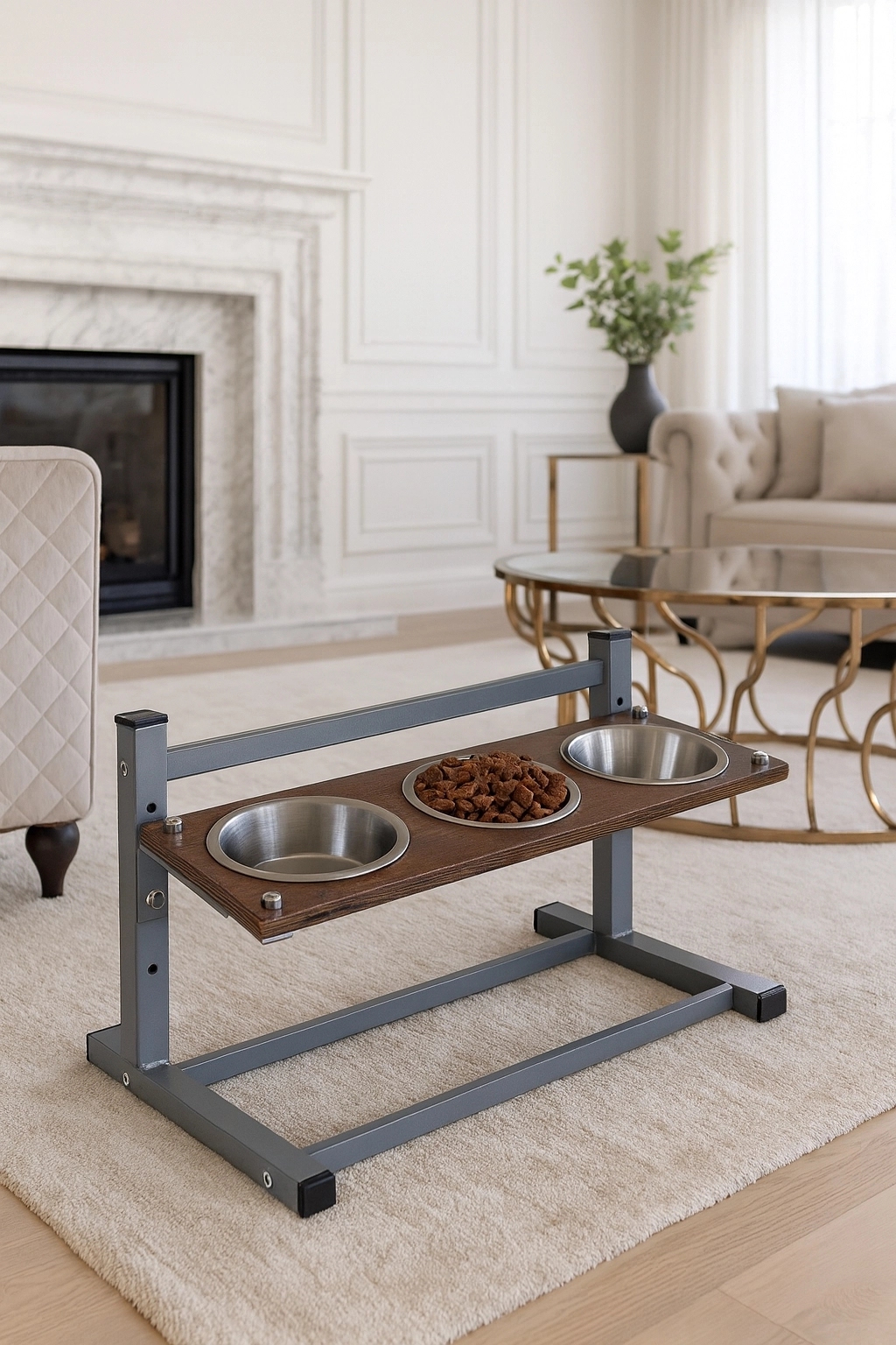 Kedi-Köpek Standı Ayarlanabilir 3 Yükseklik 2 Paslanmaz Çelik Mama Su Kabı Kedi-Köpek Kasesi Standı