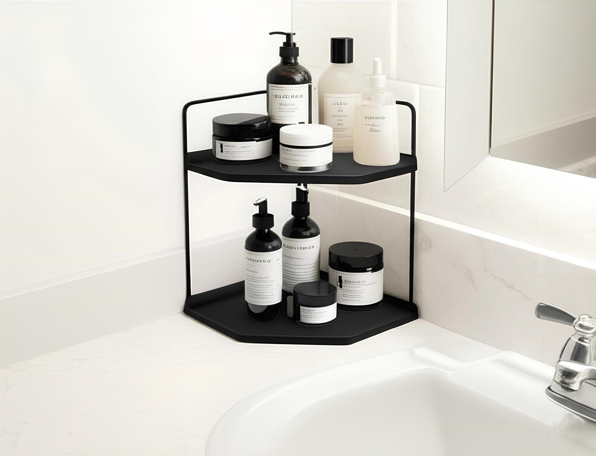 Banyo Rafı Çok Amaçlı Düzenleyici Tezgah Üstü Dekoratif 2 Katlı Raf 