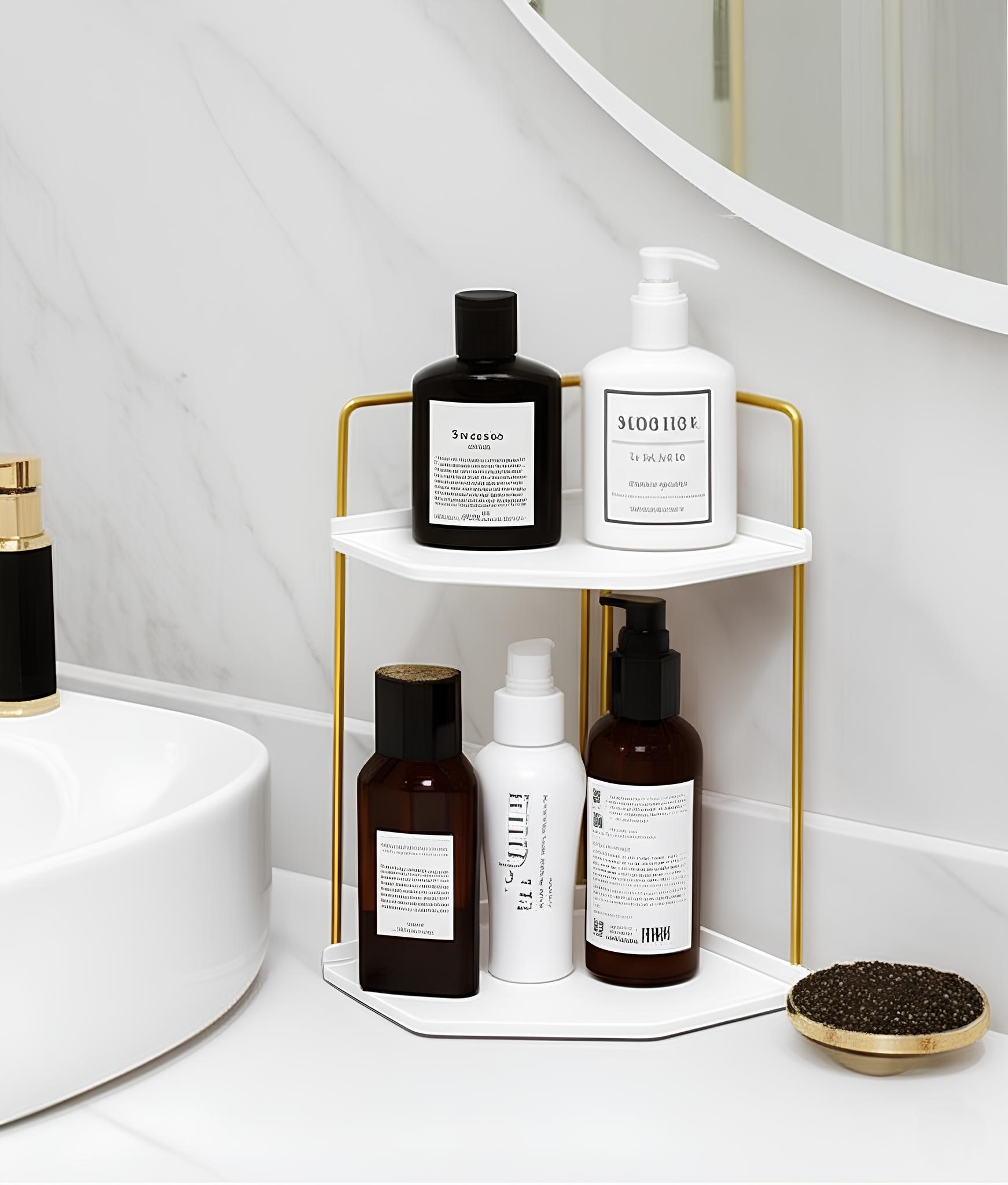 Banyo Rafı Çok Amaçlı Düzenleyici Tezgah Üstü Dekoratif 2 Katlı Raf 