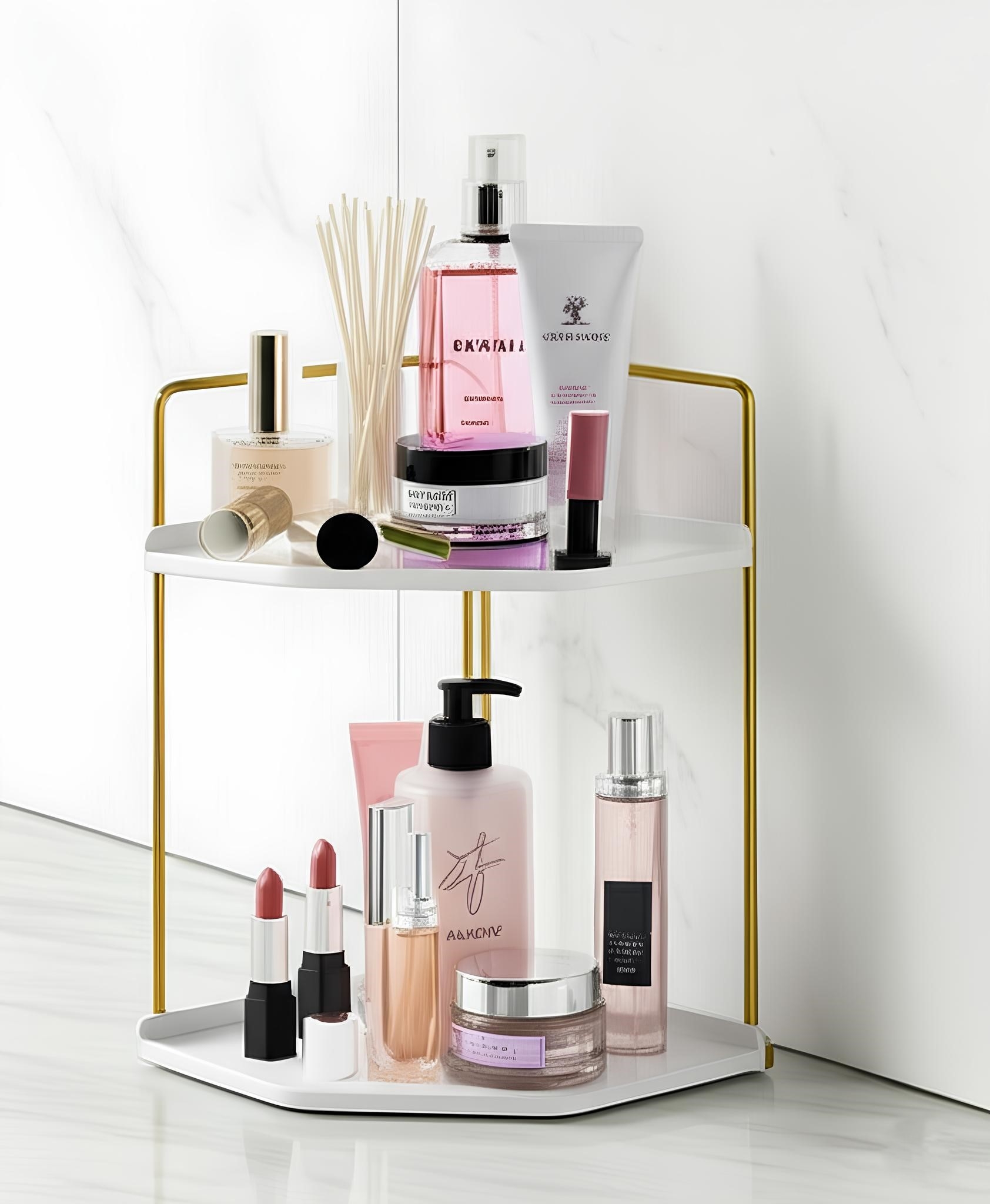 Banyo Rafı Çok Amaçlı Düzenleyici Tezgah Üstü Dekoratif 2 Katlı Raf 