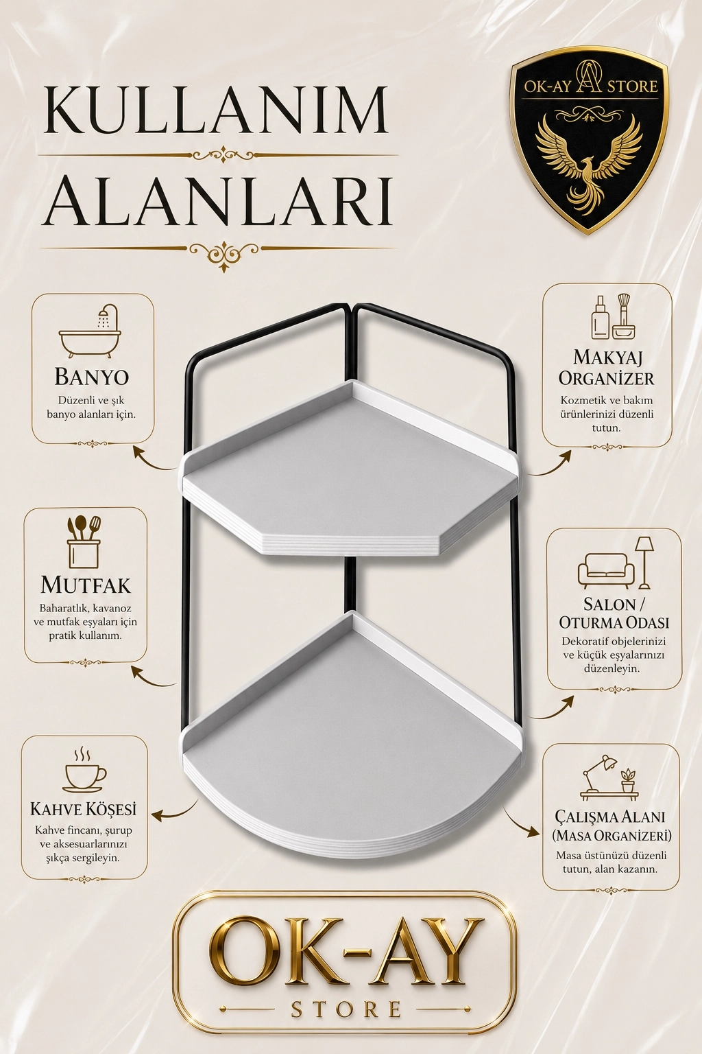Takı Ve Makyaj Malzemesi İçin Çok Amaçlı Düzenleyici Banyo Masaüstü Kozmetik Organizeri Dekoratif 2 Katlı Raf
