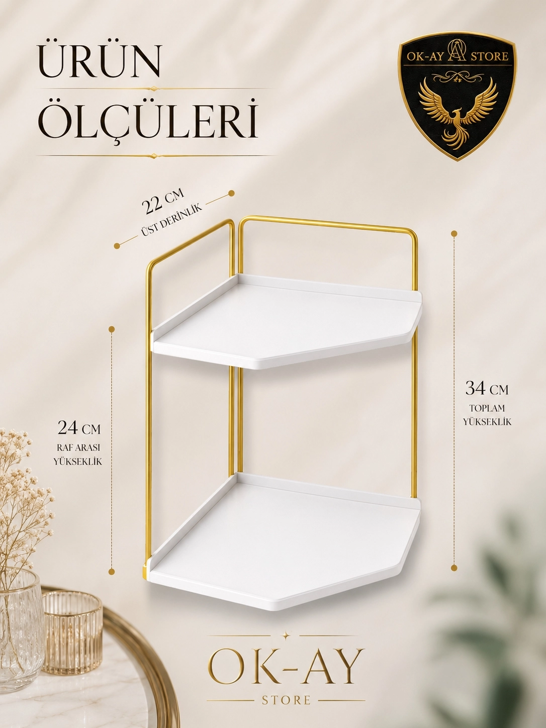 Banyo Rafı Çok Amaçlı Düzenleyici Tezgah Üstü Dekoratif 2 Katlı Raf 