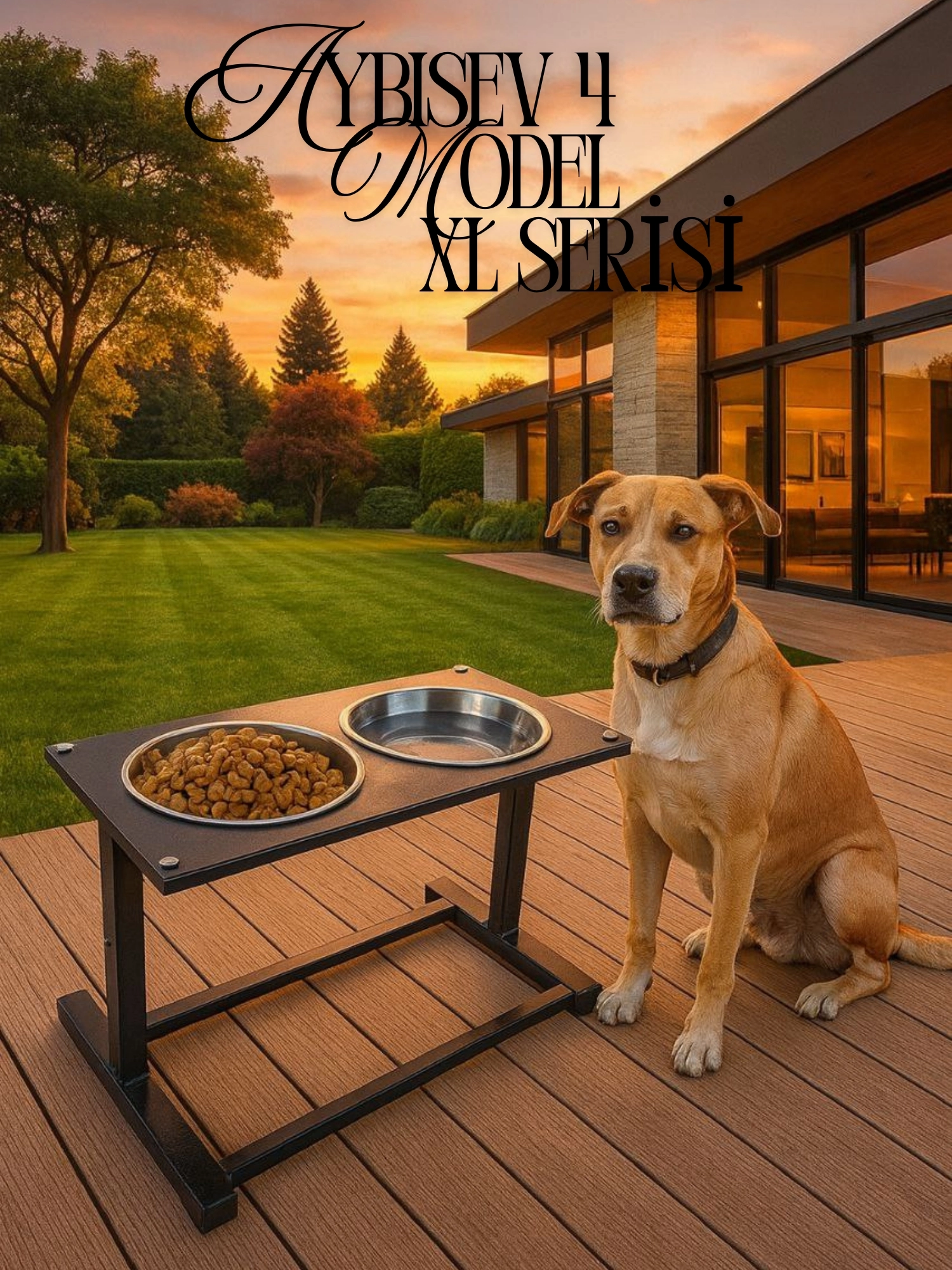 Büyük Irk Köpekler İçin Yükseltilebilir Metal Mama-Su Kabı Standı | XL Boy