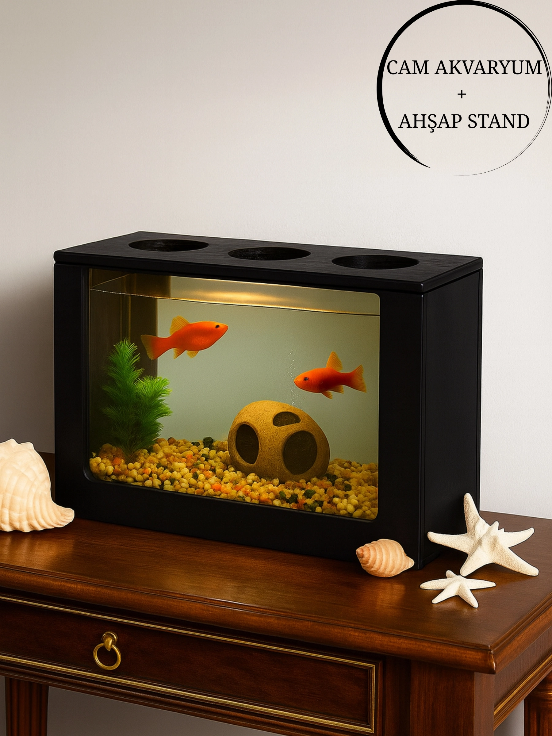 Beta Akvaryum Ahşap Hediyelik Balık Akvaryumu Şık ve Dayanıklı Modern Doğal Ahşap Tasarım Hediyelik