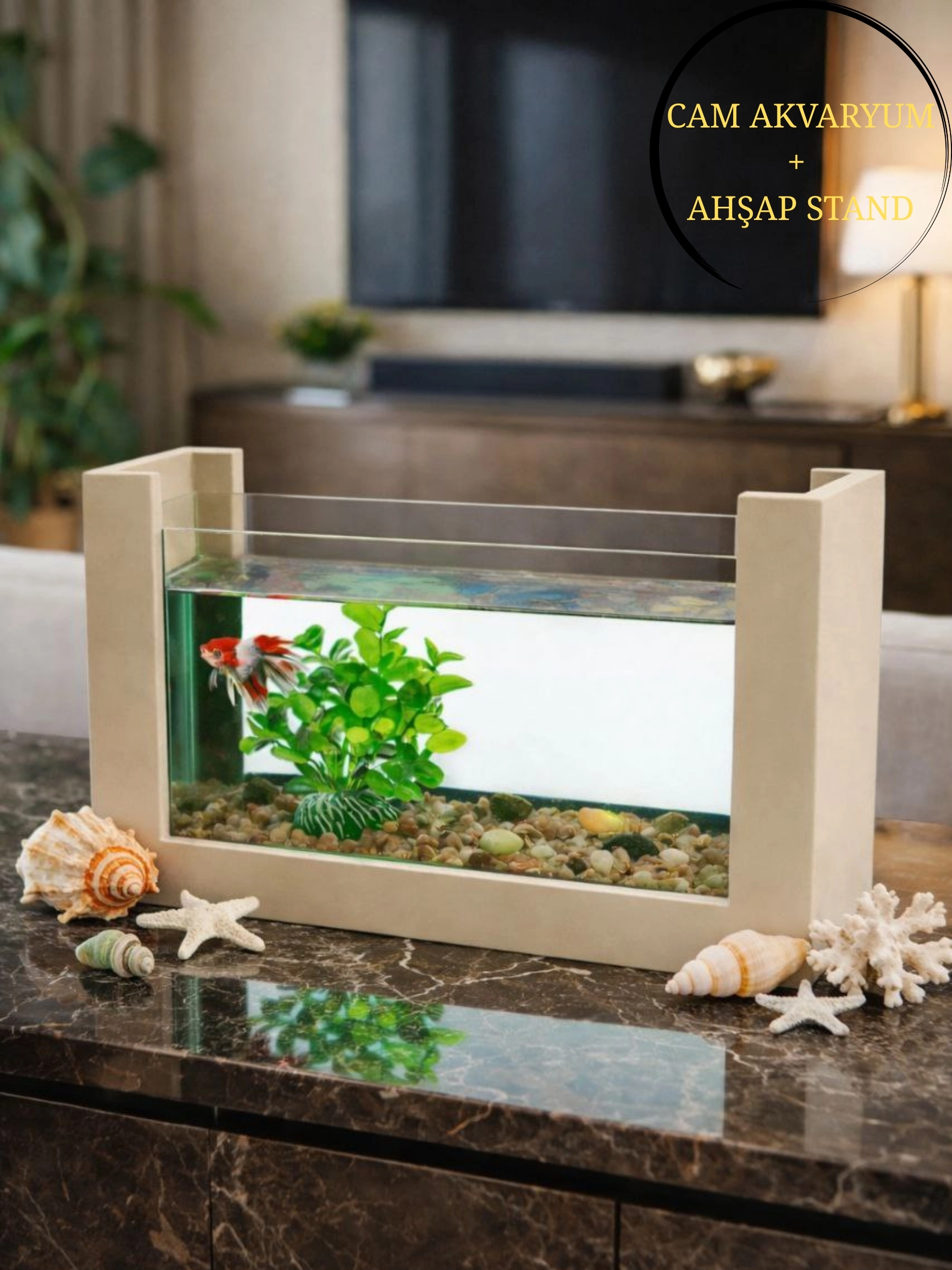 Beta Balığı İçin Ahşap Mini Akvaryum Modern Şık Doğal Minimal Tasarım