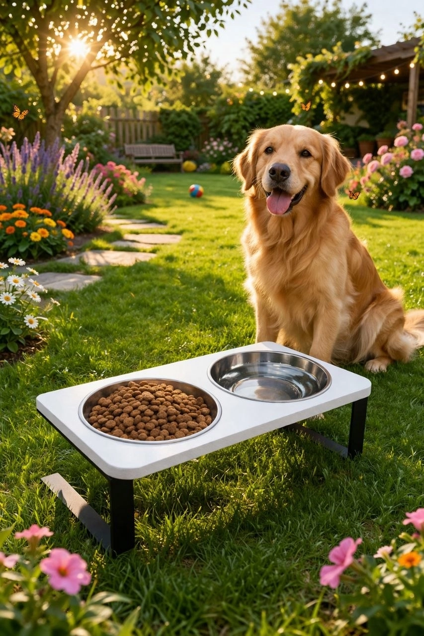 Kedi Köpek İçin %10 Eğimli Yerden Yüksek İkili Mama Kabı Su Kabı Standı Paslanmaz Çelik Hazneli