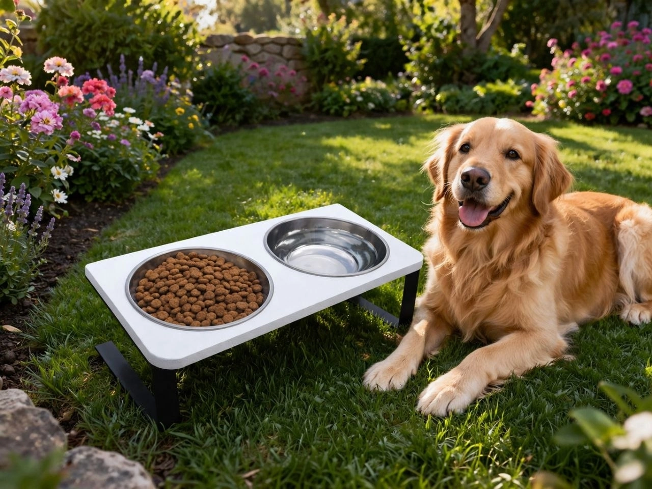 Kedi Köpek İçin %10 Eğimli Yerden Yüksek İkili Mama Kabı Su Kabı Standı Paslanmaz Çelik Hazneli