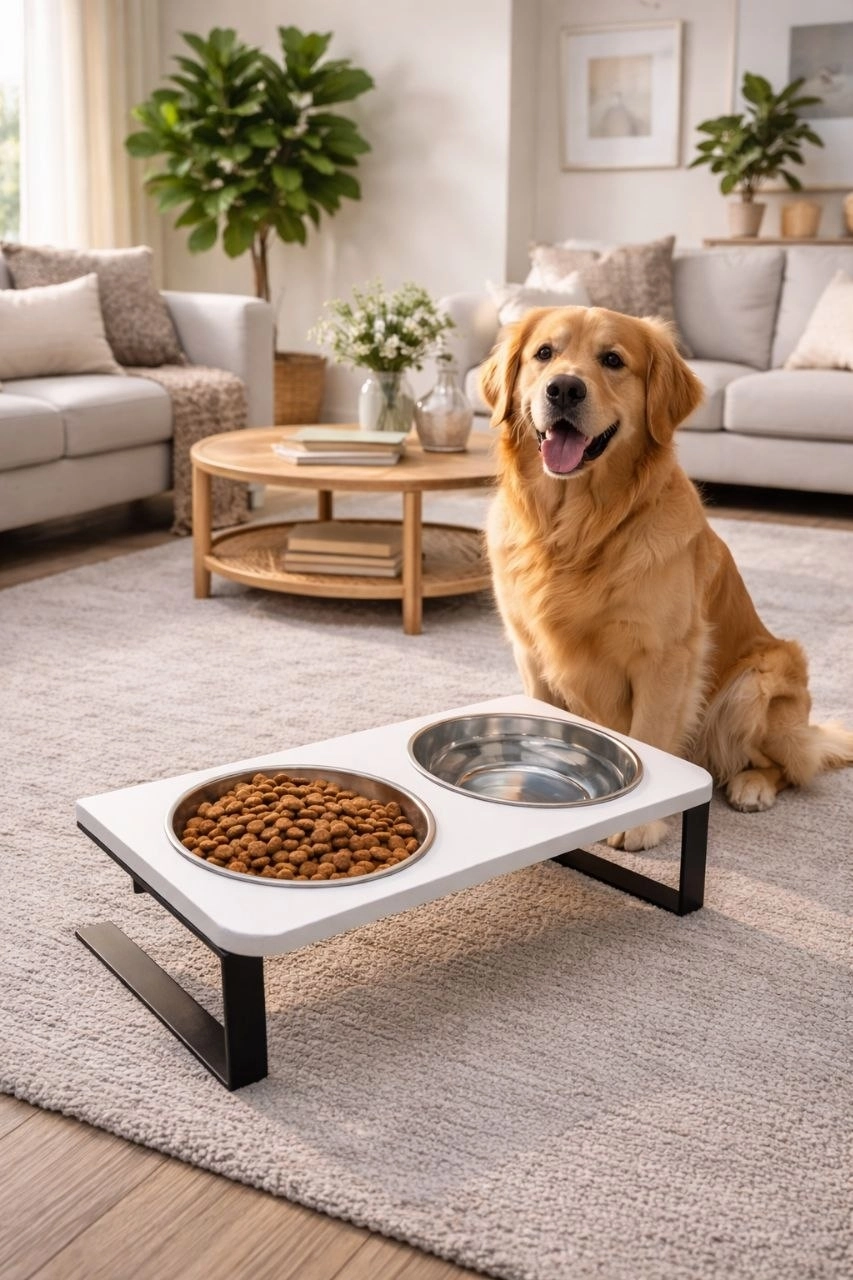 Kedi Köpek İçin %10 Eğimli Yerden Yüksek İkili Mama Kabı Su Kabı Standı Paslanmaz Çelik Hazneli