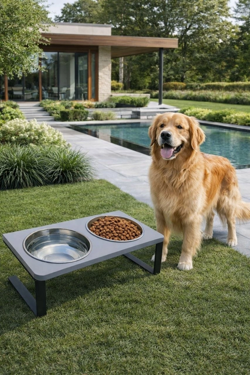 Büyük Köpekler İçin %10 Eğimli Mama Kabı Çift Hazneli Dayanıklı, Modern Paslanmaz Çelik Su Mama Kabı