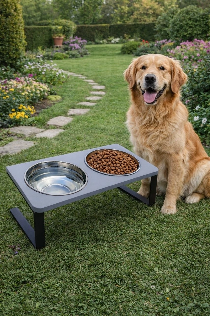 Büyük Köpekler İçin %10 Eğimli Mama Kabı Çift Hazneli Dayanıklı, Modern Paslanmaz Çelik Su Mama Kabı