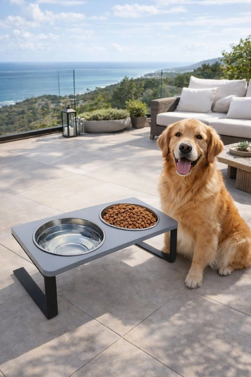 Büyük Köpekler İçin %10 Eğimli Mama Kabı Çift Hazneli Dayanıklı, Modern Paslanmaz Çelik Su Mama Kabı