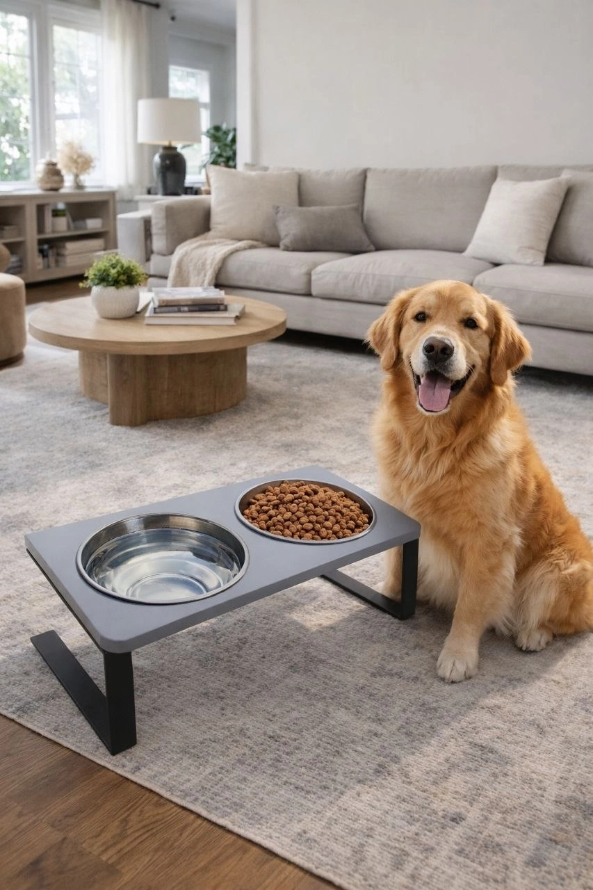 Büyük Köpekler İçin %10 Eğimli Mama Kabı Çift Hazneli Dayanıklı, Modern Paslanmaz Çelik Su Mama Kabı