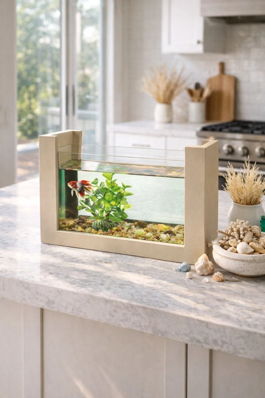 Beta Balığı İçin Ahşap Mini Akvaryum Modern Şık Doğal Minimal Tasarım