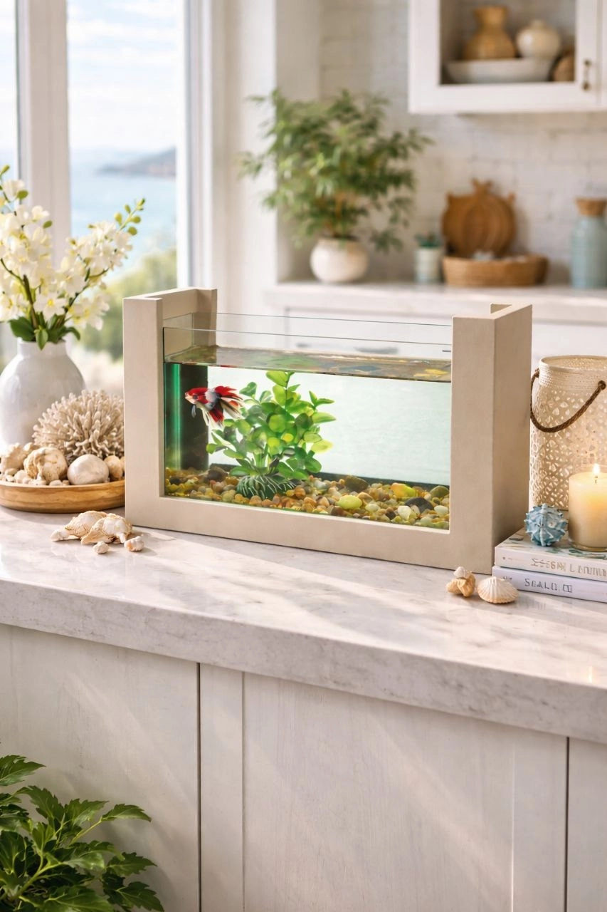 Beta Balığı İçin Ahşap Mini Akvaryum Modern Şık Doğal Minimal Tasarım