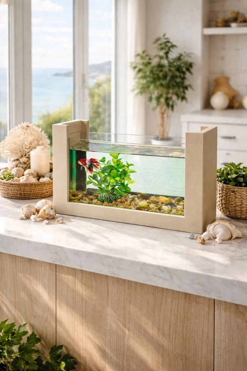 Beta Balığı İçin Ahşap Mini Akvaryum Modern Şık Doğal Minimal Tasarım