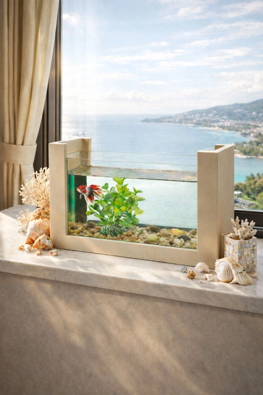 Beta Balığı İçin Ahşap Mini Akvaryum Modern Şık Doğal Minimal Tasarım