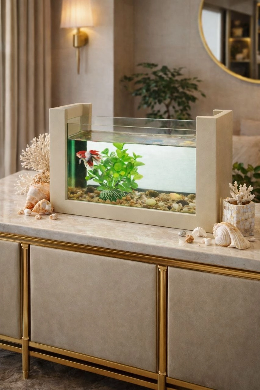 Beta Balığı İçin Ahşap Mini Akvaryum Modern Şık Doğal Minimal Tasarım