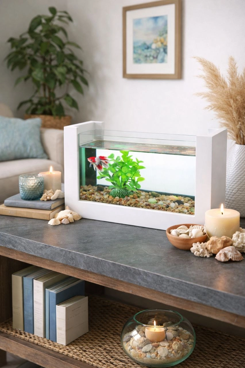 Beta Balık Akvaryumu Ahşap Çerçeveli Dayanıklı Modern Şık Tasarım