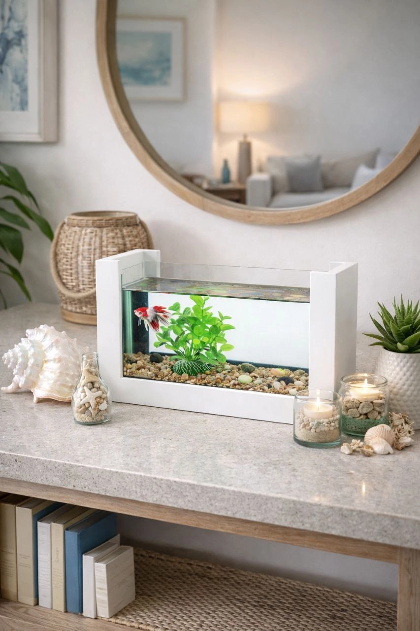 Beta Balık Akvaryumu Ahşap Çerçeveli Dayanıklı Modern Şık Tasarım