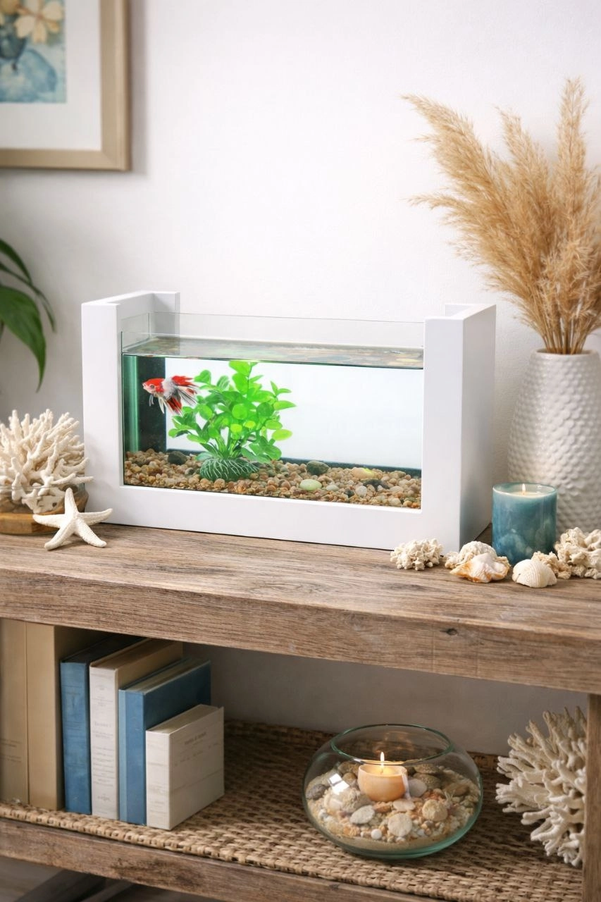 Beta Balık Akvaryumu Ahşap Çerçeveli Dayanıklı Modern Şık Tasarım