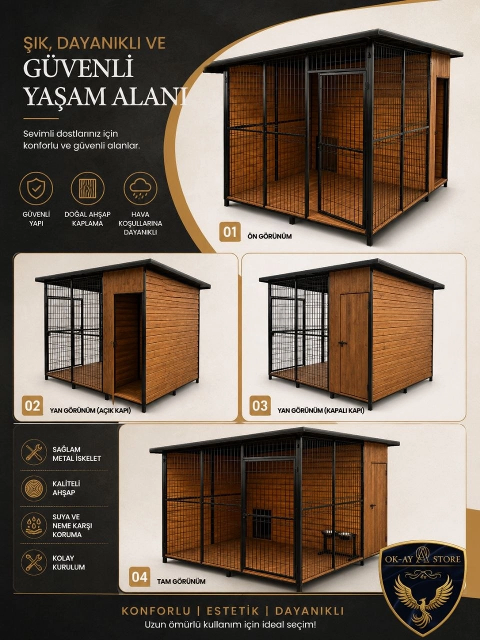 XL Köpek Kulübesi Dış Mekana Uyumlu Geniş Hacimli Dört Mevsim Kullanıma Uygun Bahçe ve Açık Alanlar için Köpek Evi