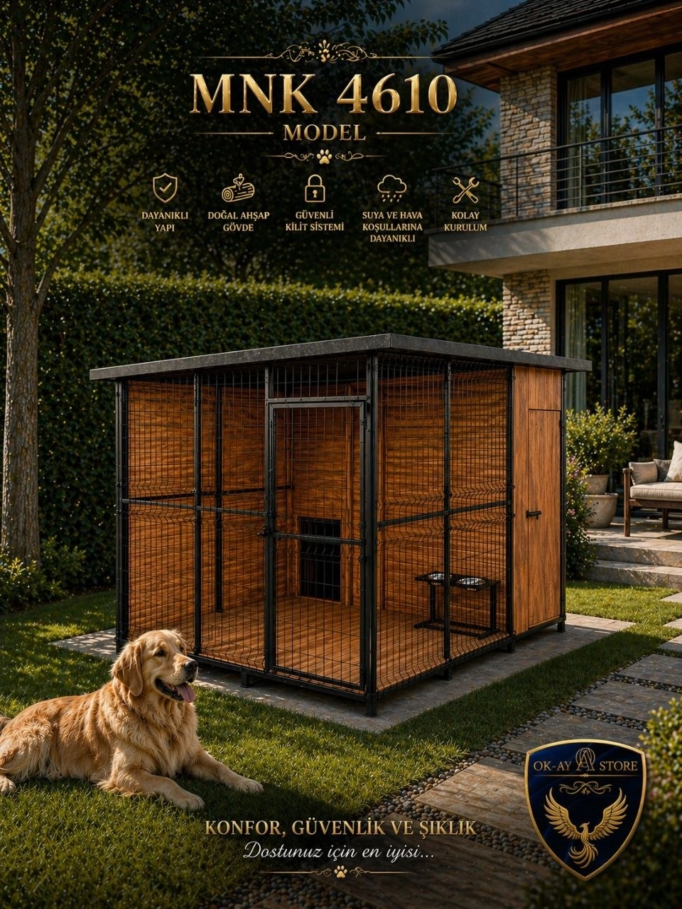 XL Köpek Kulübesi Dış Mekana Uyumlu Geniş Hacimli Dört Mevsim Kullanıma Uygun Bahçe ve Açık Alanlar için Köpek Evi