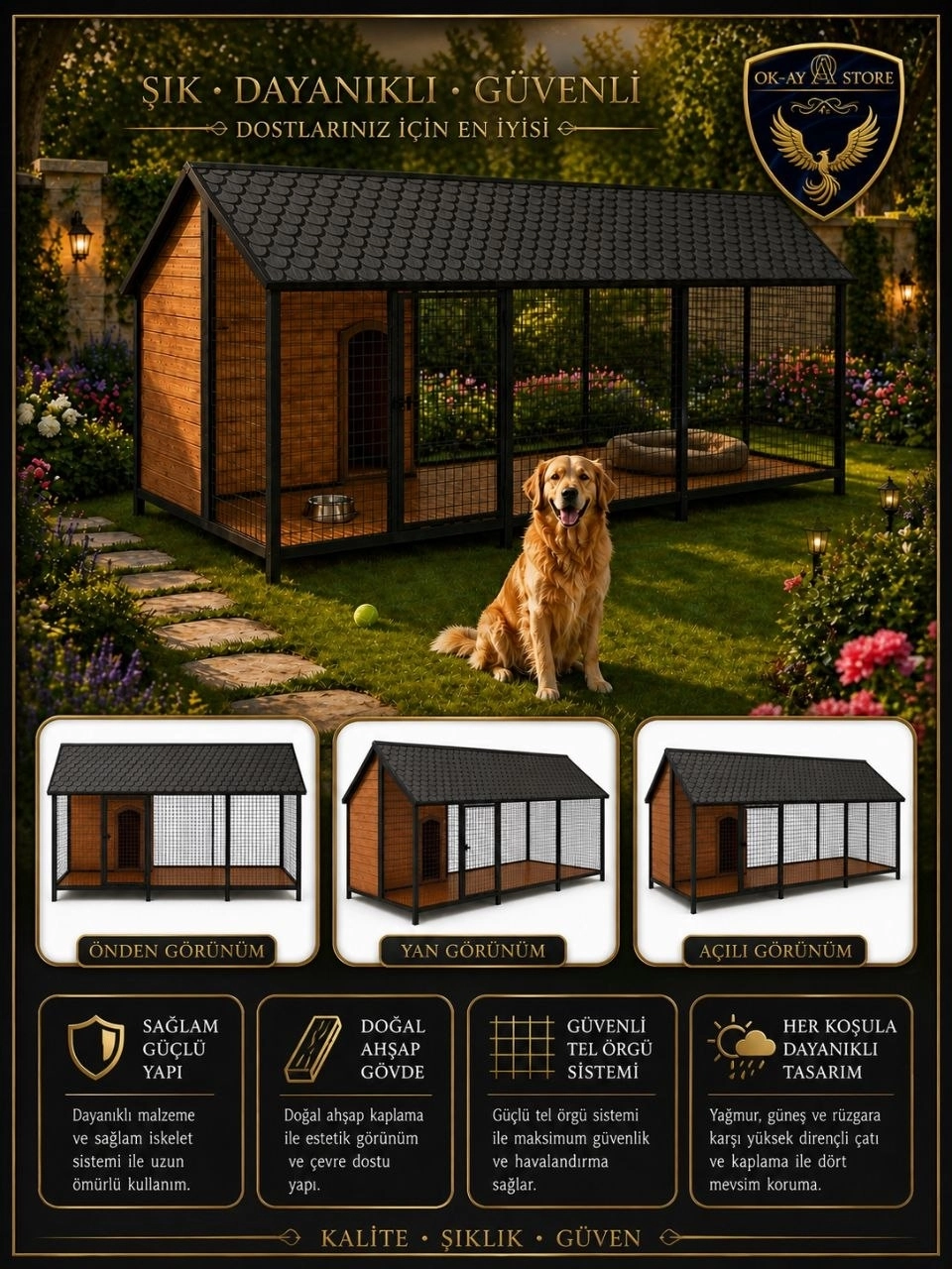 Büyük Irk Köpekler İçin XL Kulübe – Suya Dayanıklı, Bahçe ve Açık Alan Uyumlu MNK4611 MODEL