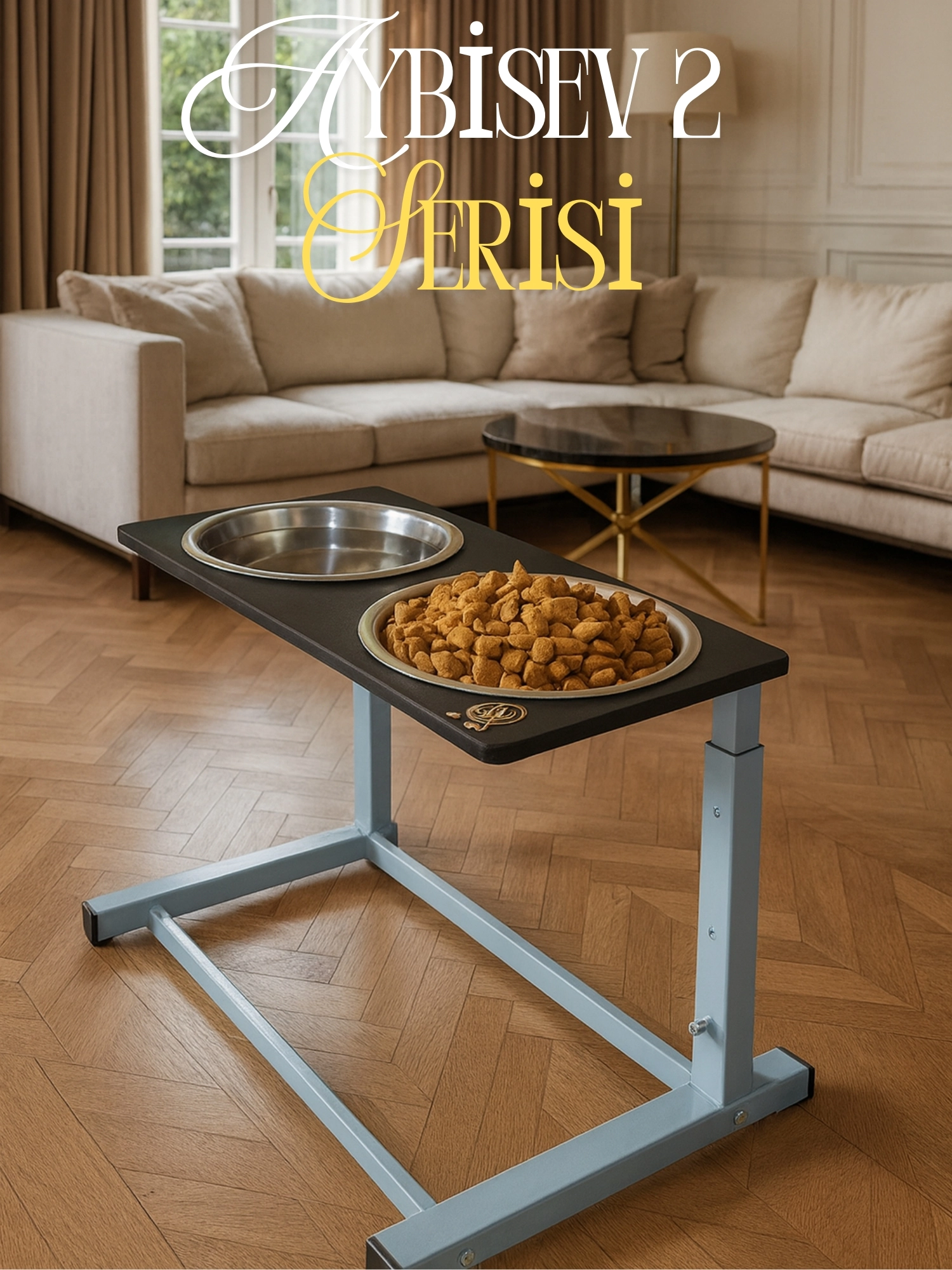 Büyük ve Orta Boy Köpekler İçin Ayarlanabilir 3 Yükseklikli Paslanmaz Çelik Mama ve Su Kabı Standı