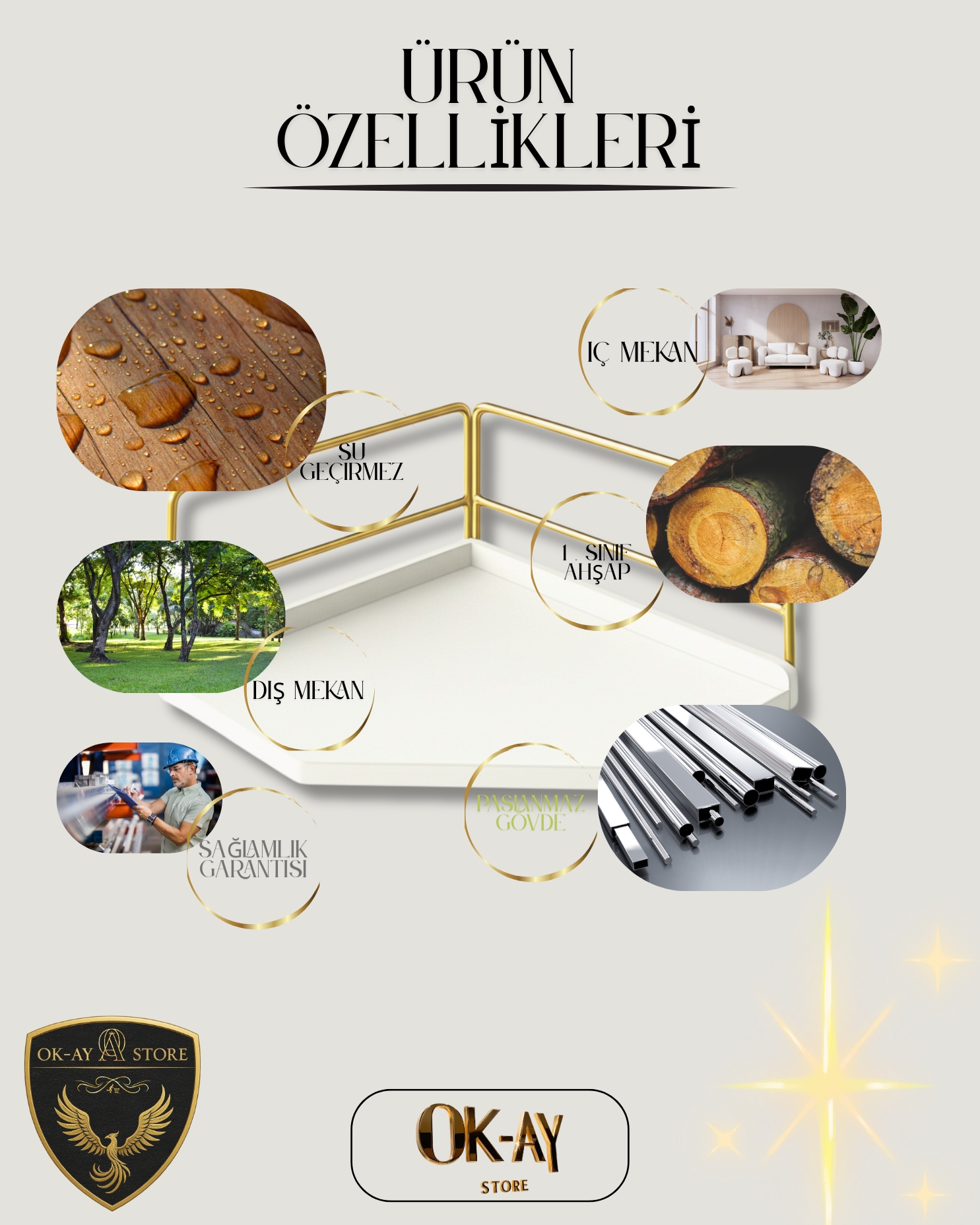 Dekoratif Ahşap Organizer | Paslanmaz Çelik Organizer – Mutfak, Banyo, Salon, Çalışma Masası