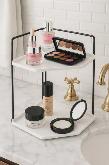 Banyo Rafı Çok Amaçlı Düzenleyici Tezgah Üstü Dekoratif 2 Katlı Raf 