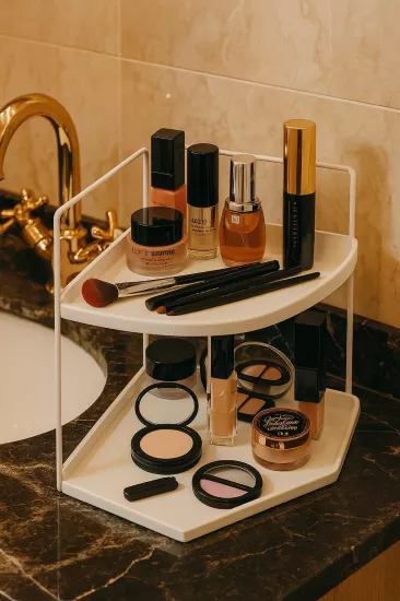 Takı Ve Makyaj Malzemesi İçin Çok Amaçlı Düzenleyici Banyo Masaüstü Kozmetik Organizeri Dekoratif 2 Katlı Raf