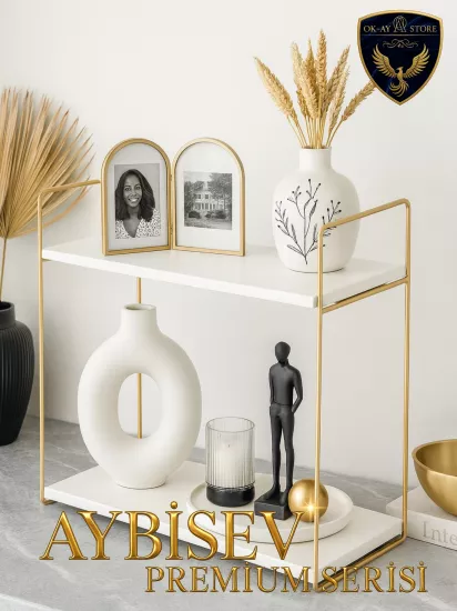 Aybisev Premium 2 Katlı Ahşap Metal Düzenleyici Raf – Dayanıklı Şık Tasarım