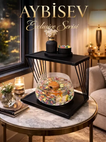  Işıklı Betta Akvaryum & Fanusu Modern Tasarım LED Aydınlatmalı Gold Temalı