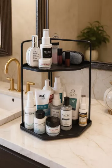 Banyo Rafı Çok Amaçlı Düzenleyici Tezgah Üstü Dekoratif 2 Katlı Raf 