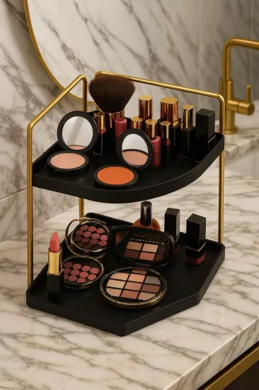 Takı Ve Makyaj Malzemesi İçin Çok Amaçlı Düzenleyici Banyo Masaüstü Kozmetik Organizeri Dekoratif 2 Katlı Raf