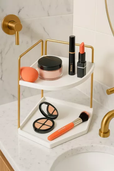 Takı Ve Makyaj Malzemesi İçin Çok Amaçlı Düzenleyici Banyo Masaüstü Kozmetik Organizeri Dekoratif 2 Katlı Raf