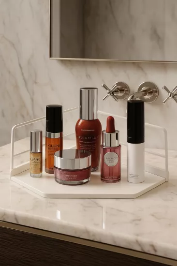 Dekoratif Ahşap Organizer | Paslanmaz Çelik Organizer – Mutfak, Banyo, Salon, Çalışma Masası