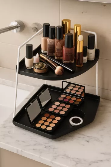 Takı Ve Makyaj Malzemesi İçin Çok Amaçlı Düzenleyici Banyo Masaüstü Kozmetik Organizeri Dekoratif 2 Katlı Raf