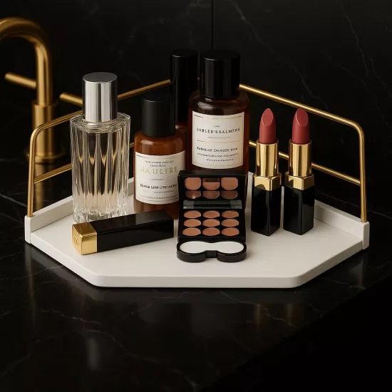 Dekoratif Ahşap Organizer | Paslanmaz Çelik Organizer – Mutfak, Banyo, Salon, Çalışma Masası